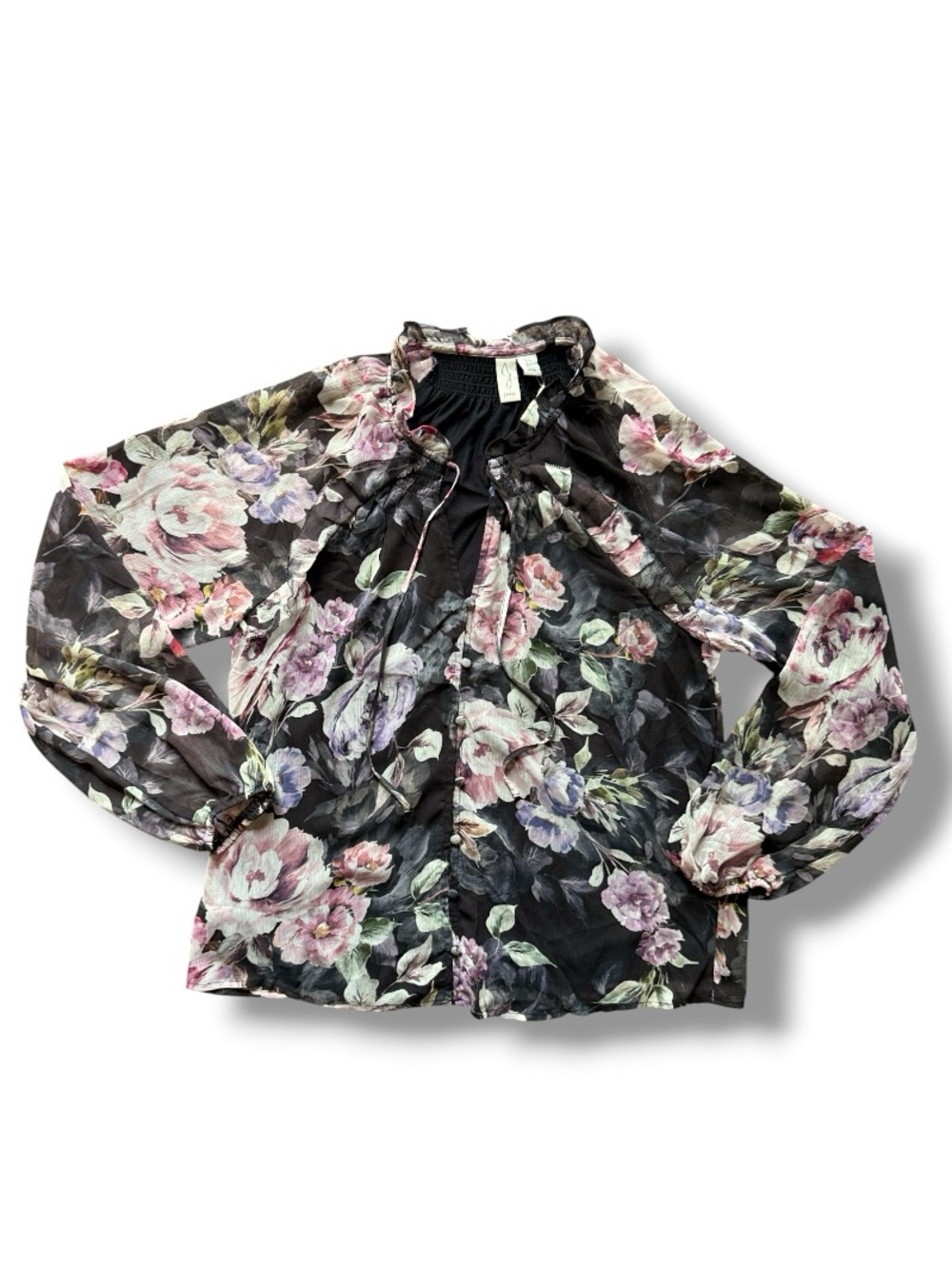 NWT Joie Black/Pink Floral Chiffon Blouse Size Large - Picture 5 of 14